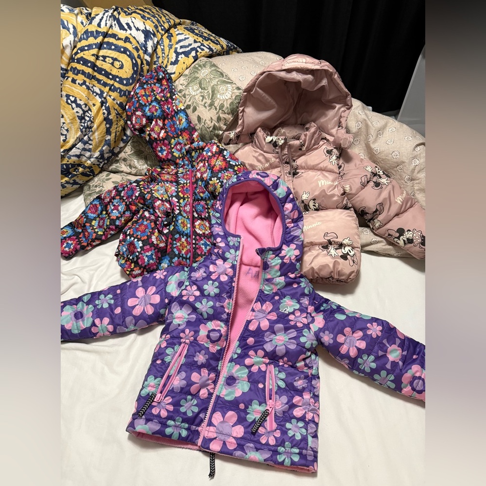 Floral and Character Print Kids' Puffer Jackets